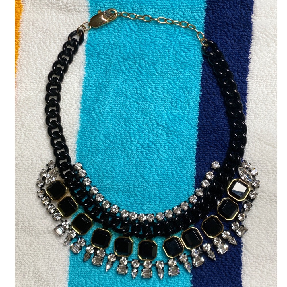 JUICY COUTURE Black & Gold Chunky Rhinestone Chain Statement Necklace